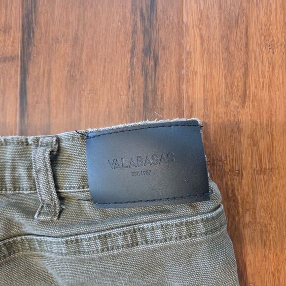 Valabasas Alpha Denim Olive Jacquard Men's Jean Size 38 Stacked Flare Distressed - Picture 4 of 10